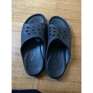 Crocs Sandals Men Size 12 Baya Summer Slides Black Rubber Slip On Comfort EUC